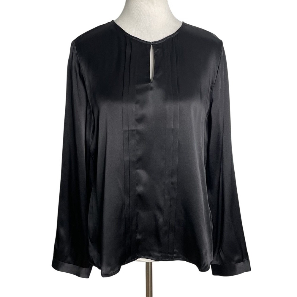 NWT Talbots Black Silk Long Sleeve Blouse Top Size 12 Career Minimalist